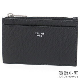 Celine Zippered Card Holder Grained Calfskin Black Coin Wallet